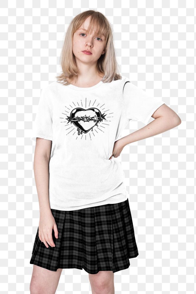 Teen's fashion mockup png element, editable t-shirt & skirt design