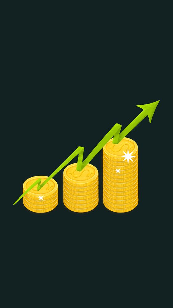 Revenue increase iPhone wallpaper, stacked coins illustration, editable design