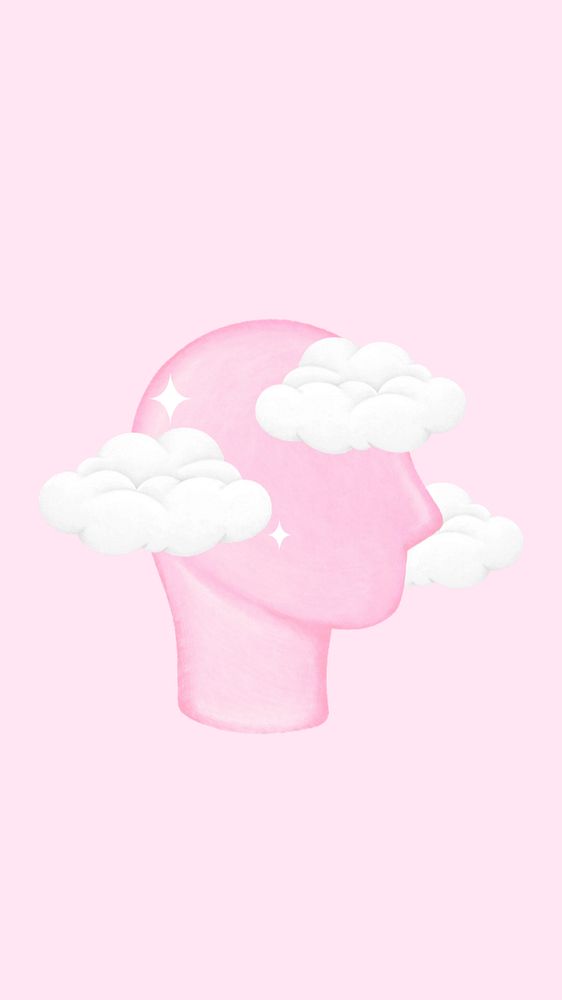 Pink cloud head iPhone wallpaper, mental health remix, editable design