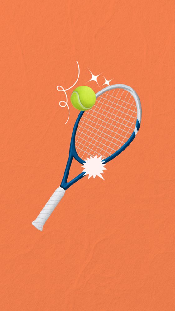 Tennis racket aesthetic phone wallpaper, sport illustration, editable design