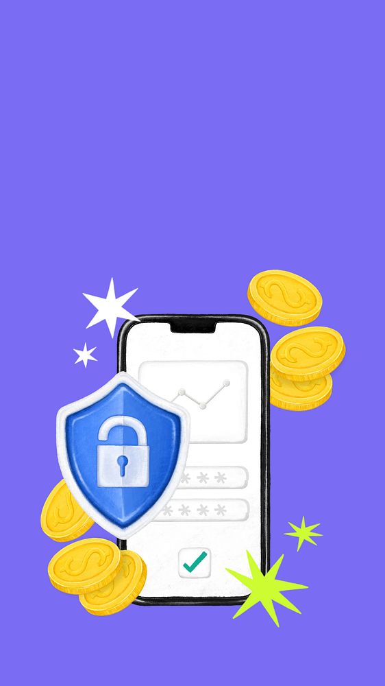 Online banking security mobile wallpaper, finance illustration, editable design