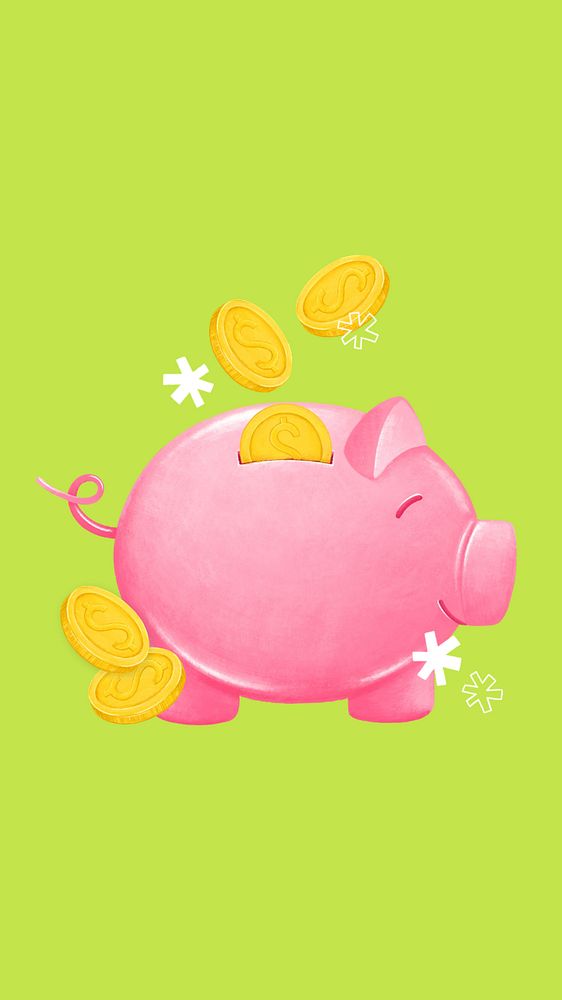 Piggy bank savings phone wallpaper, finance illustration, editable design