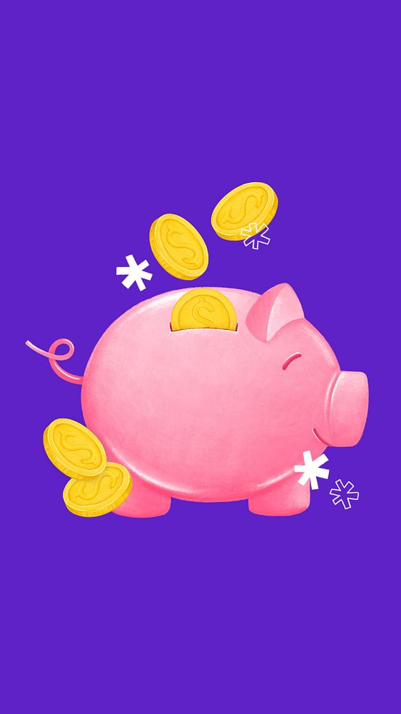 Piggy bank savings phone wallpaper, finance illustration, editable design