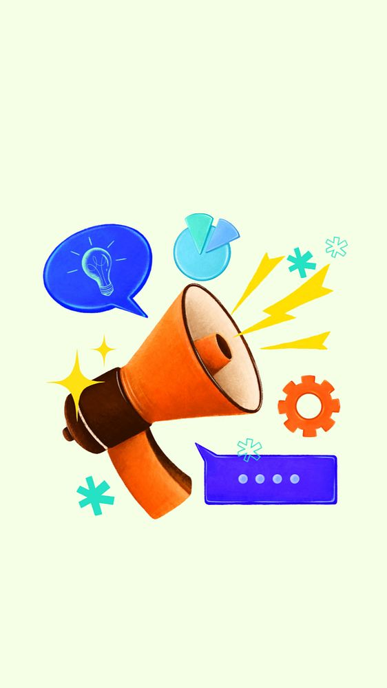 Marketing tool iPhone wallpaper, orange megaphone illustration, editable design