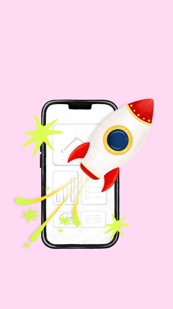 Startup business launch mobile wallpaper, space rocket remix, editable design