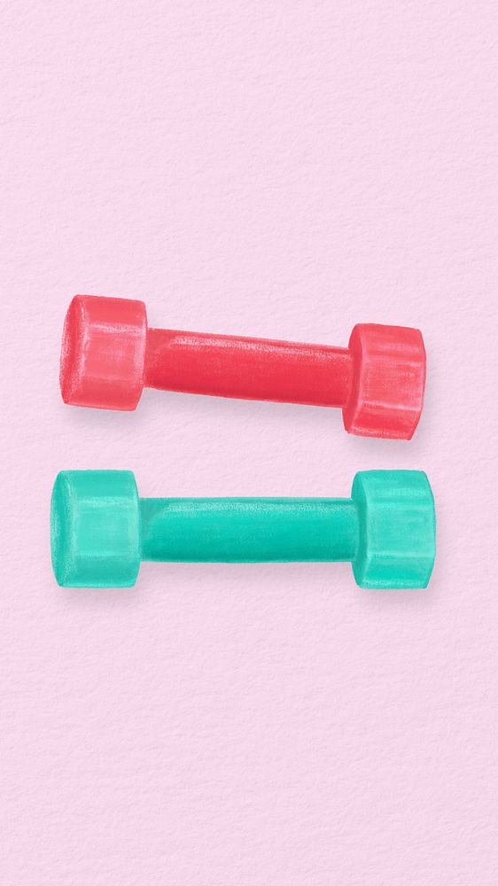 Colorful dumbbell fitness mobile wallpaper, wellness illustration, editable design