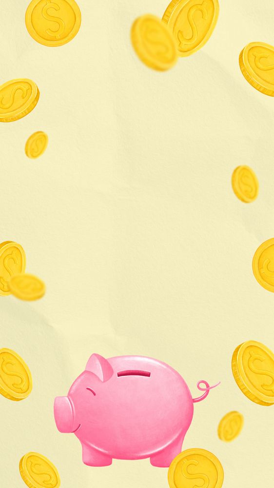 Piggy bank frame phone wallpaper, savings, finance illustration, editable design