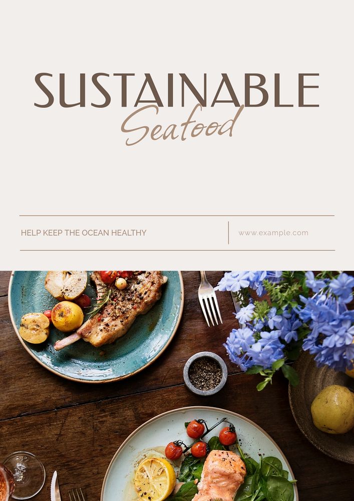 Sustainable seafood poster template, editable text & design