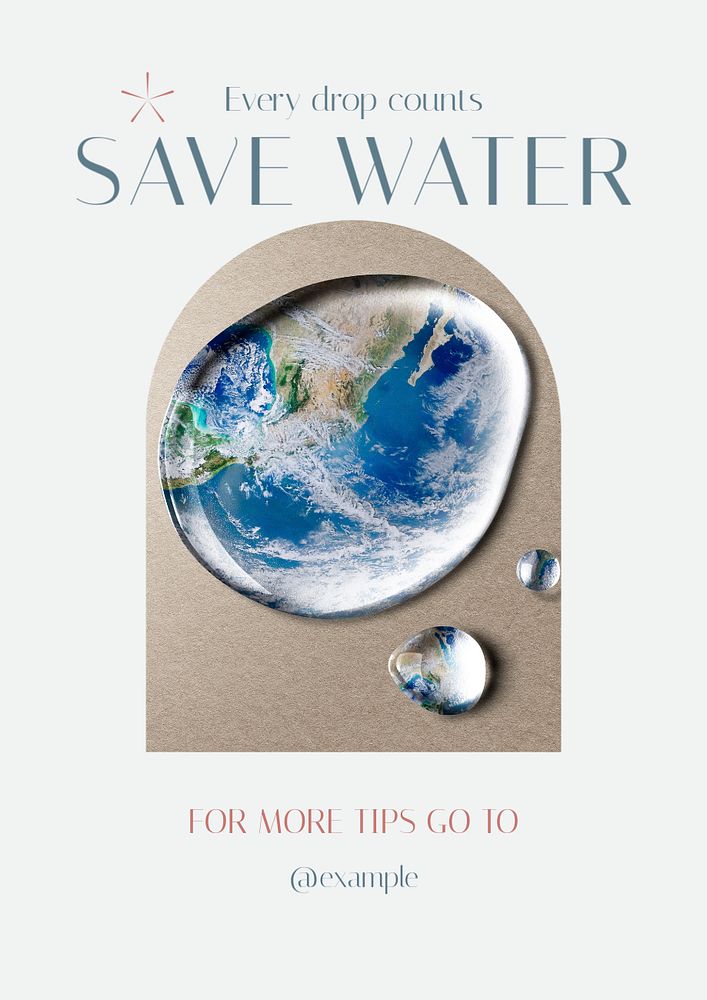 Save water poster template, editable text & design