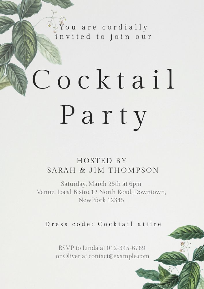 Cocktail party invitation editable poster template