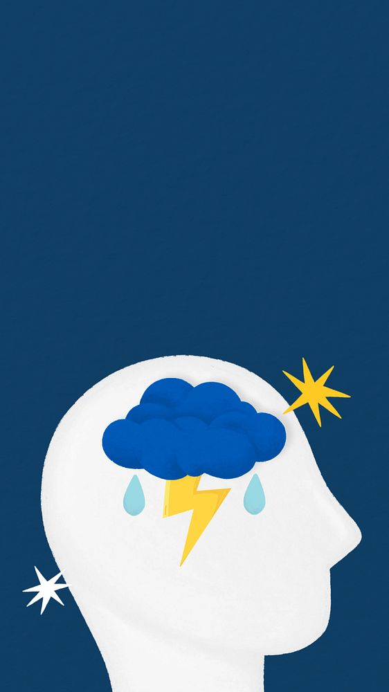 Clouded brain depression phone wallpaper, mental health illustration, editable design