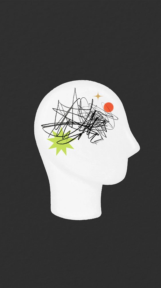 Scribbled head iPhone wallpaper, mental health remix, editable design