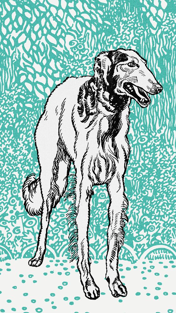 Green doodle greyhound iPhone wallpaper, editable design