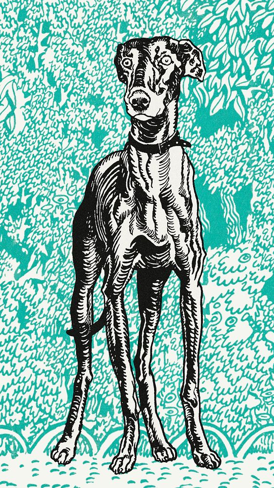 Green doodle greyhound iPhone wallpaper, editable design