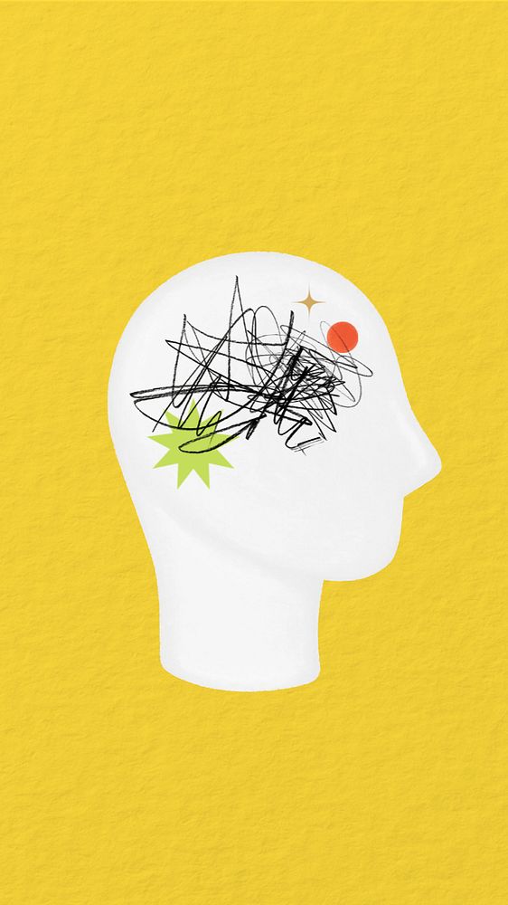 Scribbled head iPhone wallpaper, mental health remix, editable design