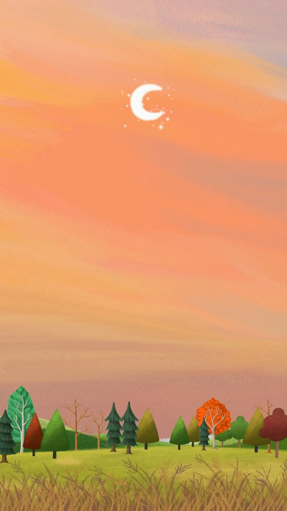 Aesthetic nature landscape iPhone wallpaper, sunset sky illustration, editable design