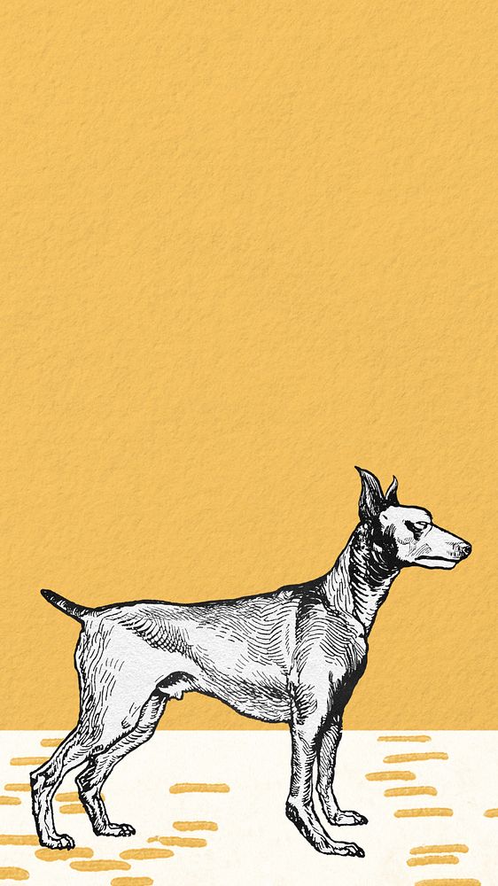 Yellow vintage doberman iPhone wallpaper, editable design