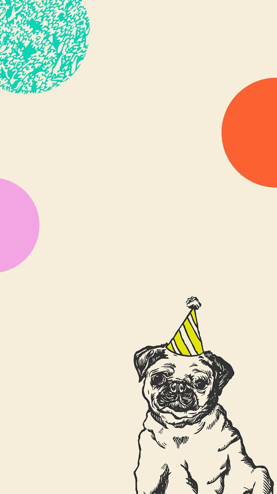 Beige pug birthday iPhone wallpaper, editable design