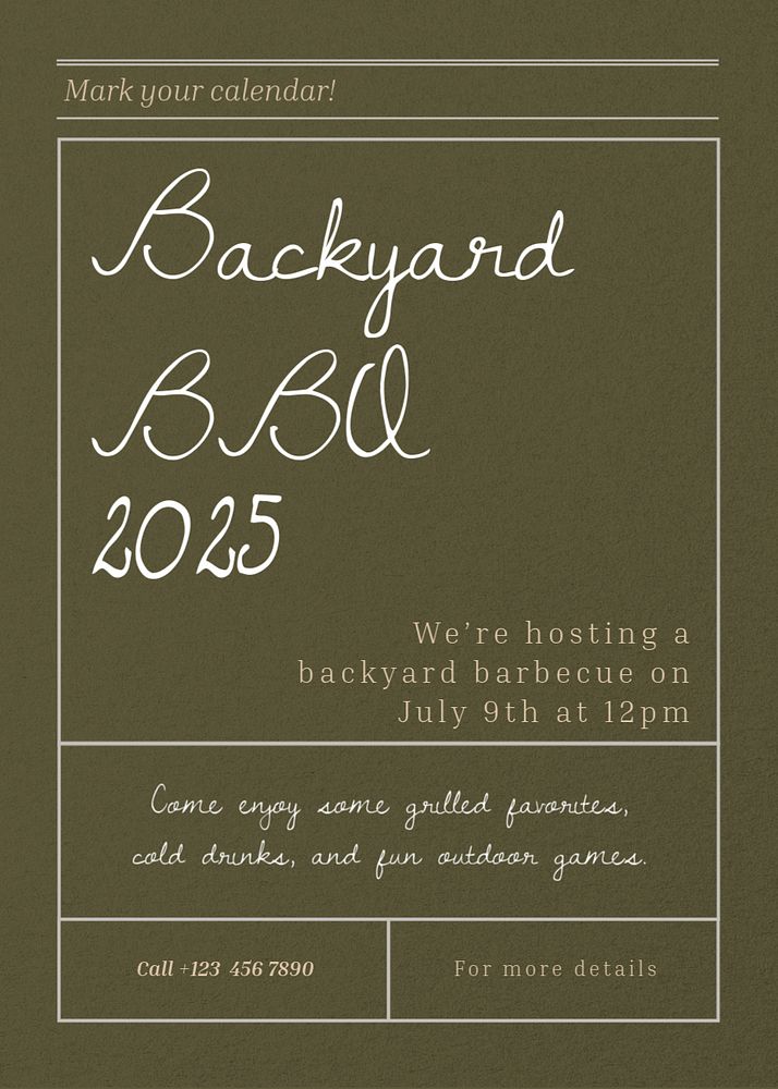 Backyard BBQ party invitation template, editable text