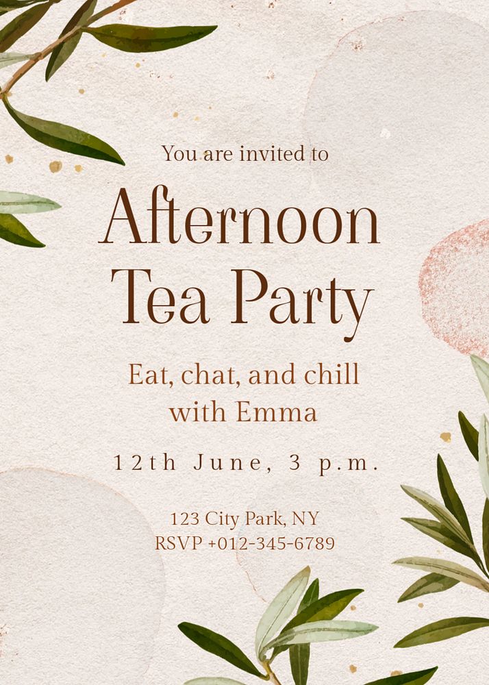 Tea party invitation template, editable text