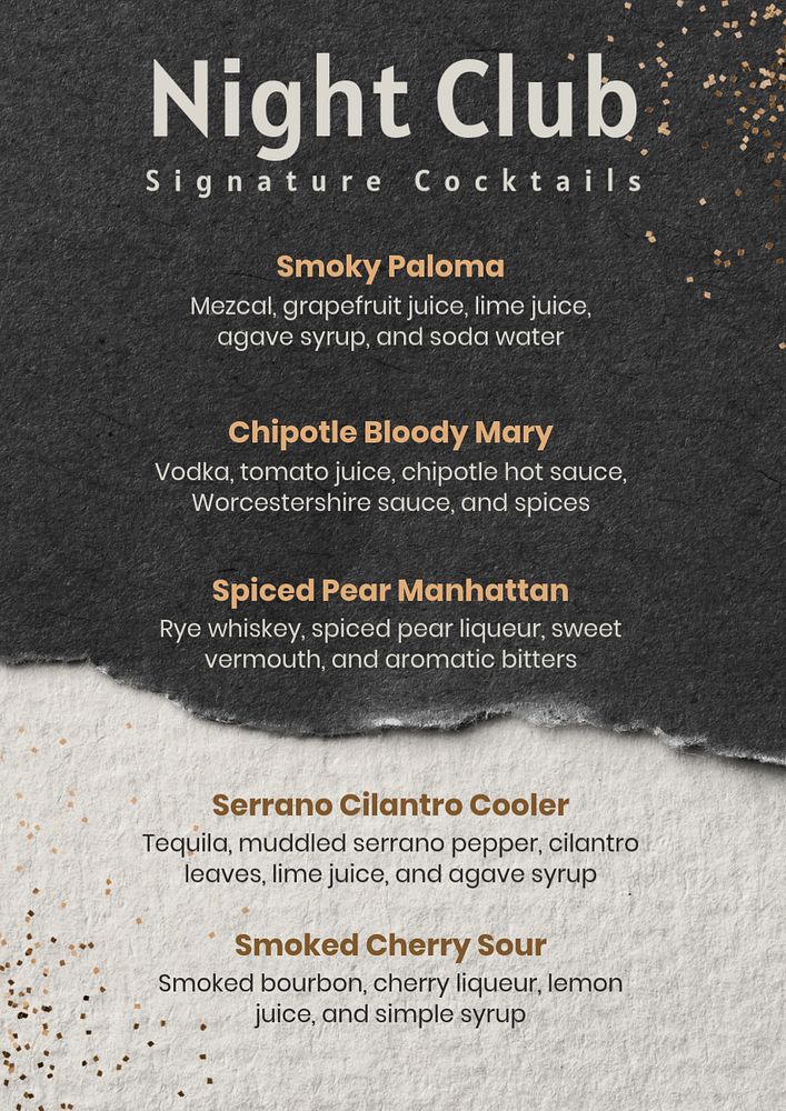 Cocktail menu poster template, editable text and design