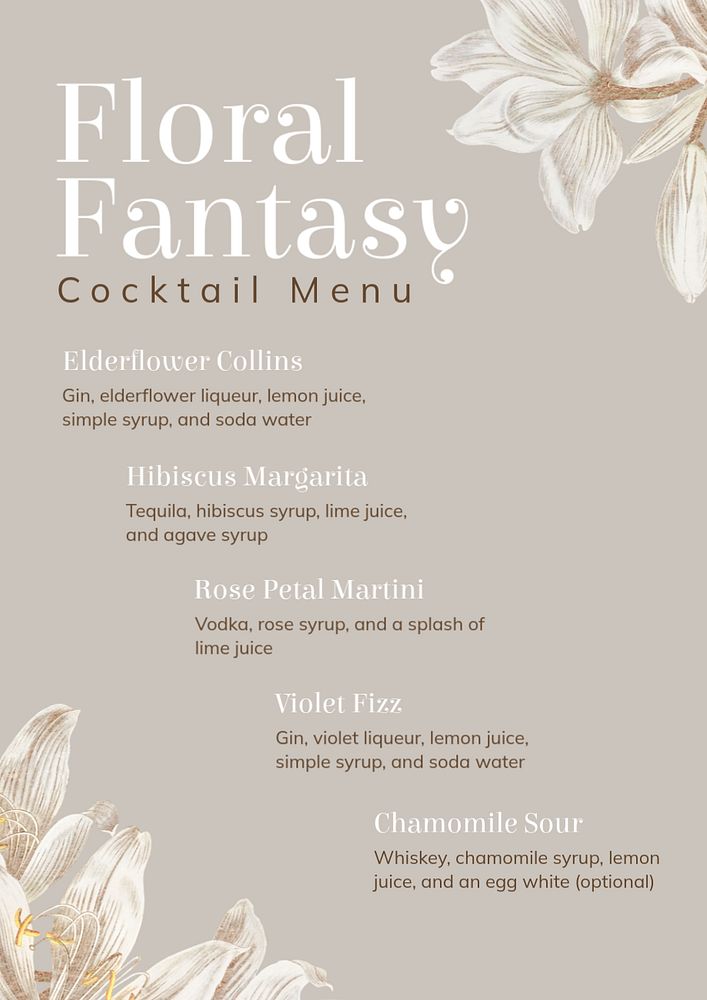 Cocktail menu poster template, editable text and design