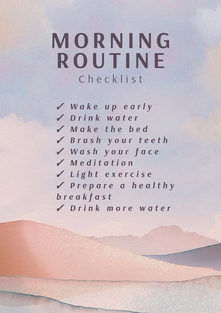 Morning routine checklist poster template, editable text and design