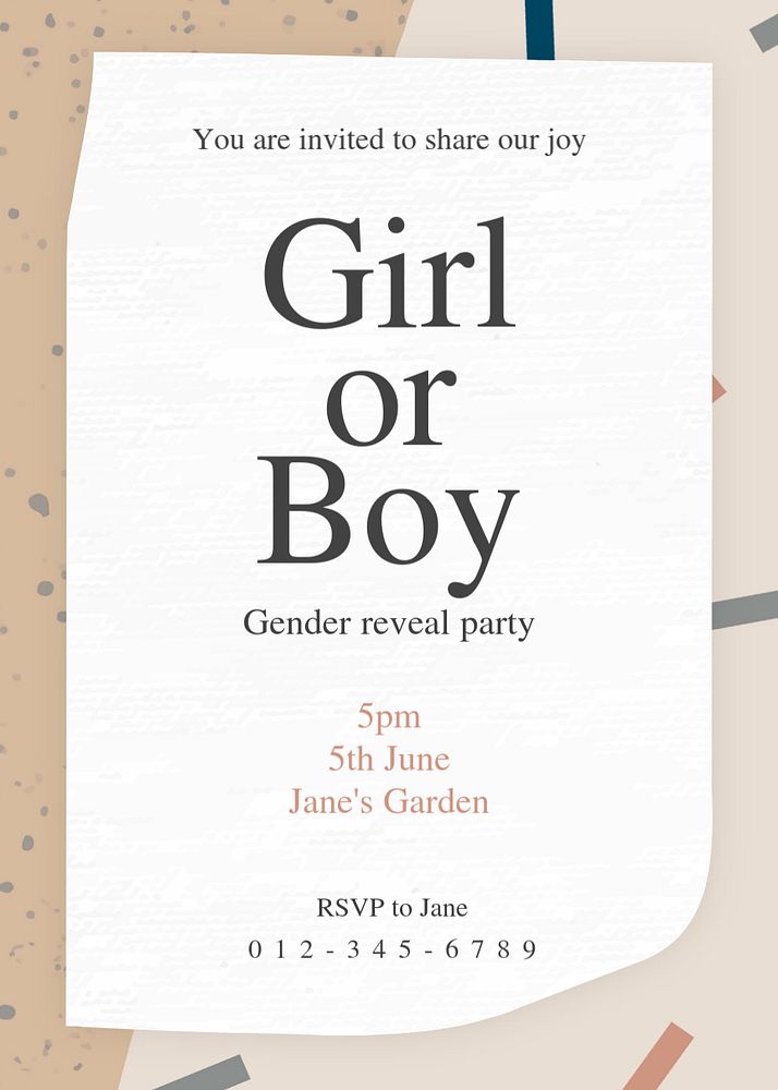 Party invitation card template, editable text