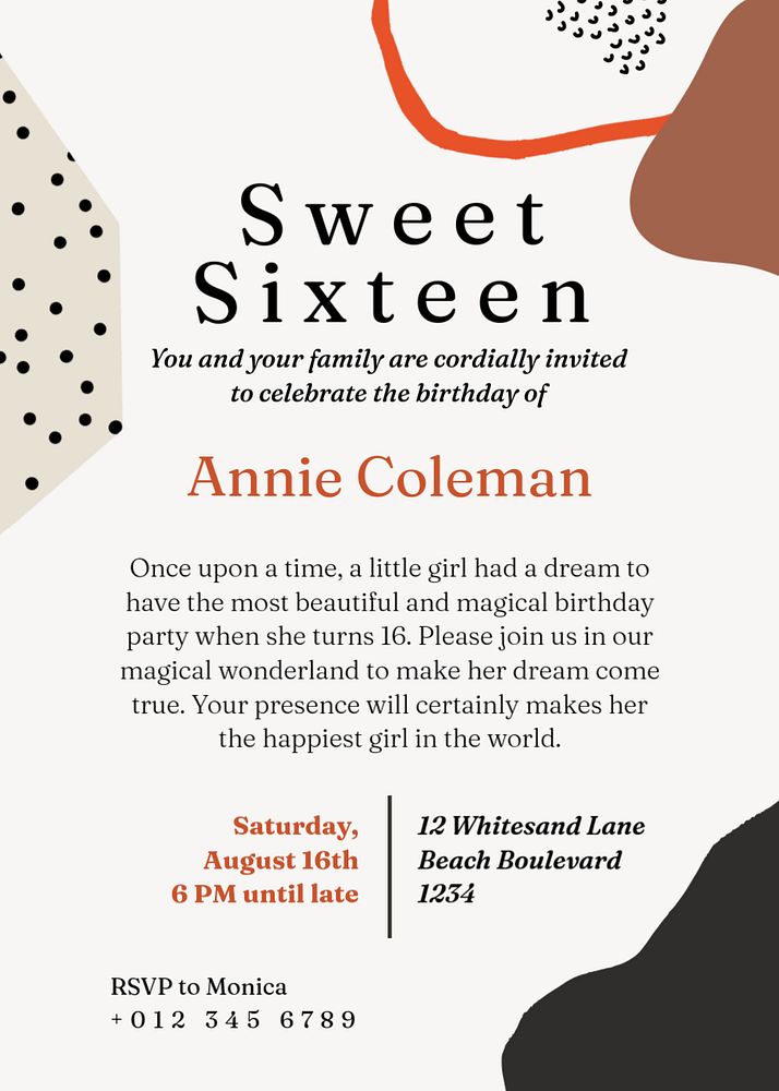 Sweet sixteen party template, editable design