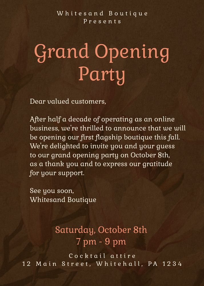 Grand opening invitation template, editable text