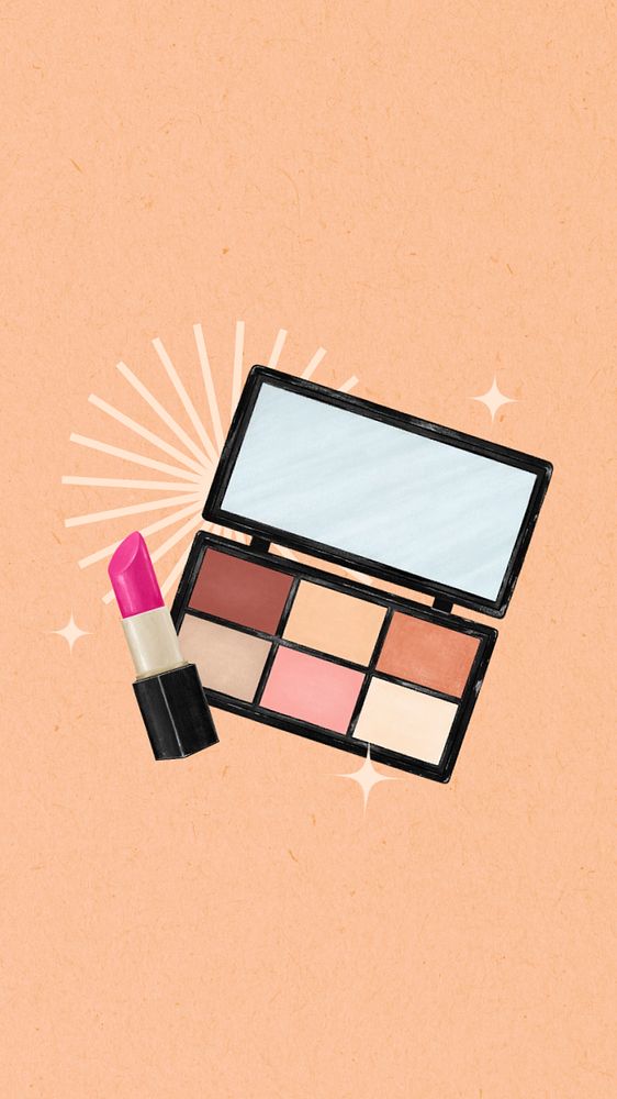 Makeup aesthetic phone wallpaper, cosmetics illustration, editable design