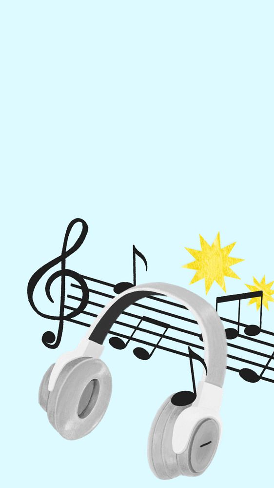 Music lover headphones phone wallpaper, hobby illustration, editable design