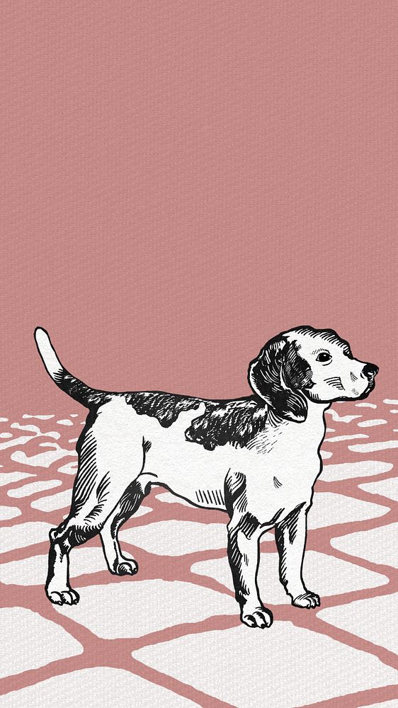 Pink vintage beagle iPhone wallpaper, editable design