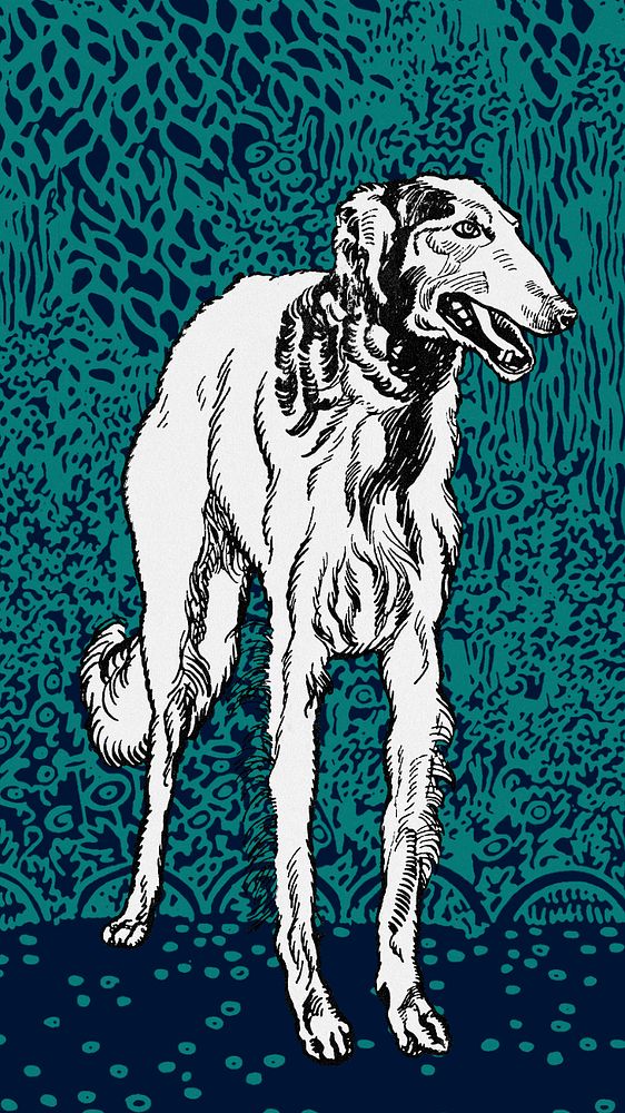 Green doodle greyhound iPhone wallpaper, editable design