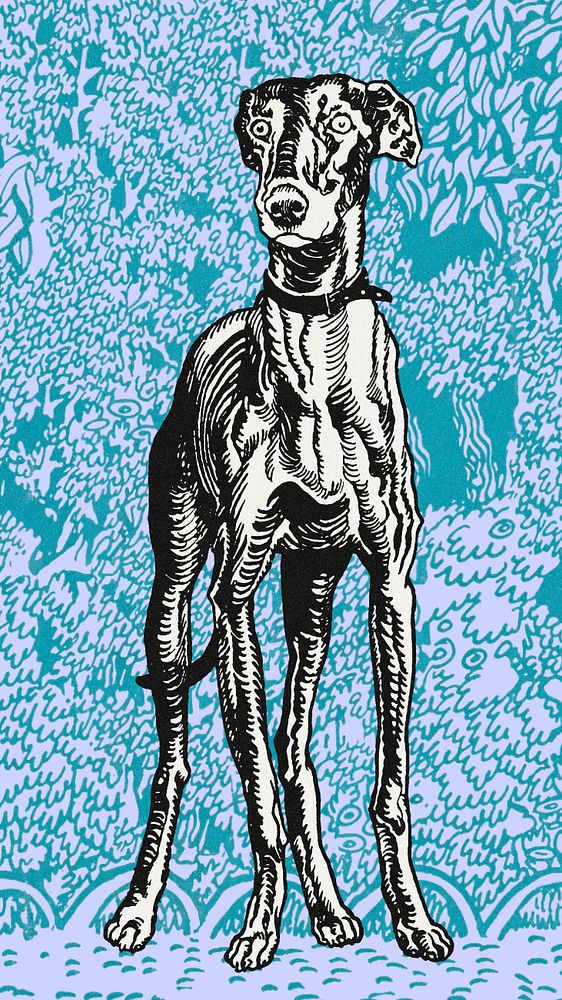 Green doodle greyhound iPhone wallpaper, editable design