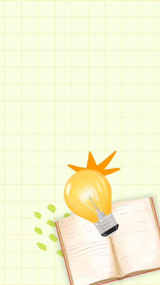 Creative idea phone wallpaper, book and light bulb illustration, editable design