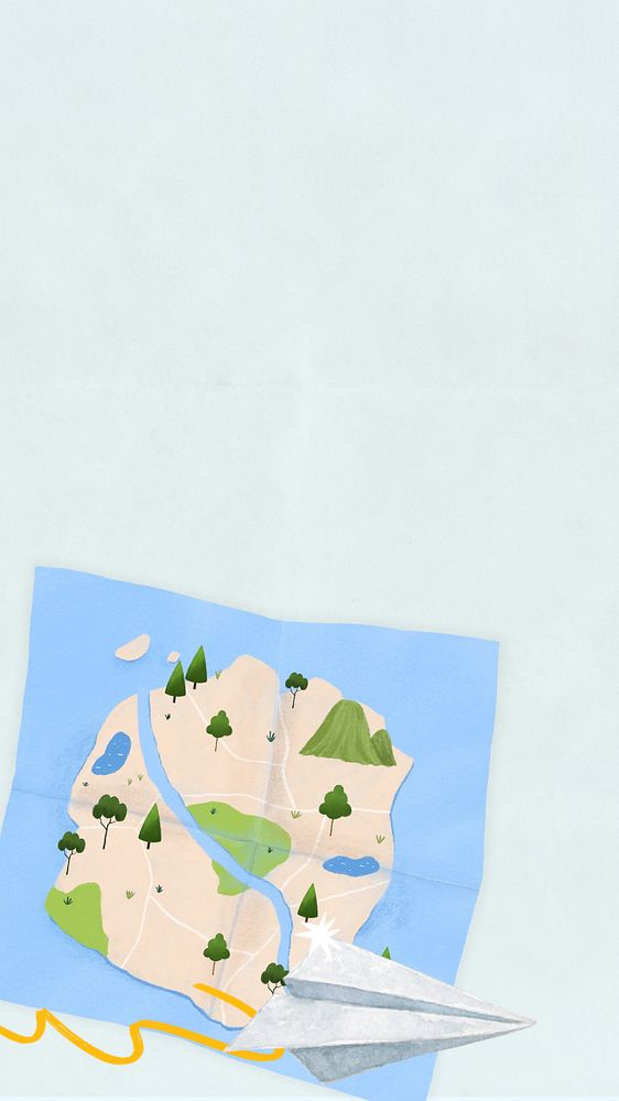 Travel map iPhone wallpaper, paper plane illustration, editable design