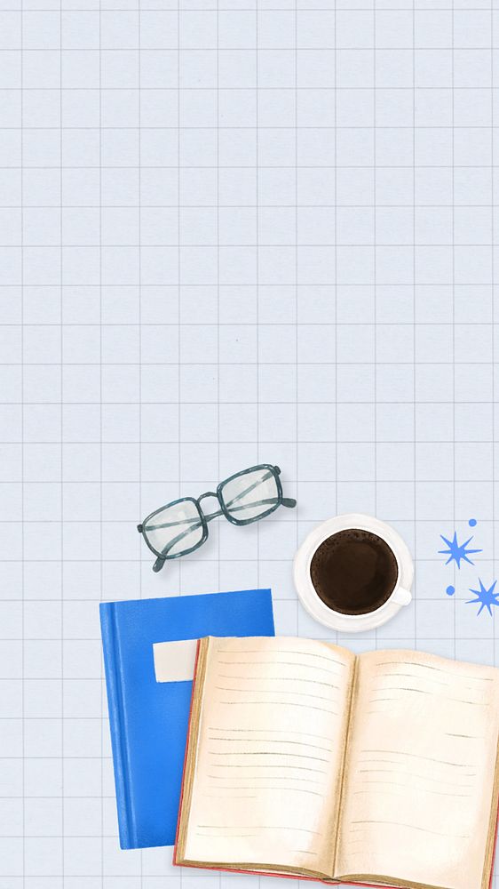 Book and coffee iPhone wallpaper, education aesthetic, editable design