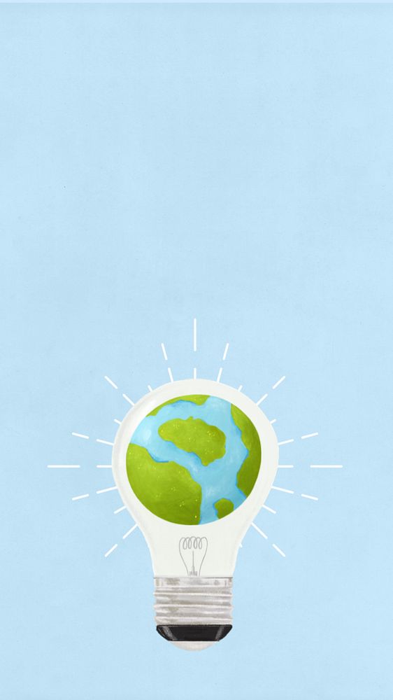 Light bulb globe iPhone wallpaper, environment illustration, editable design