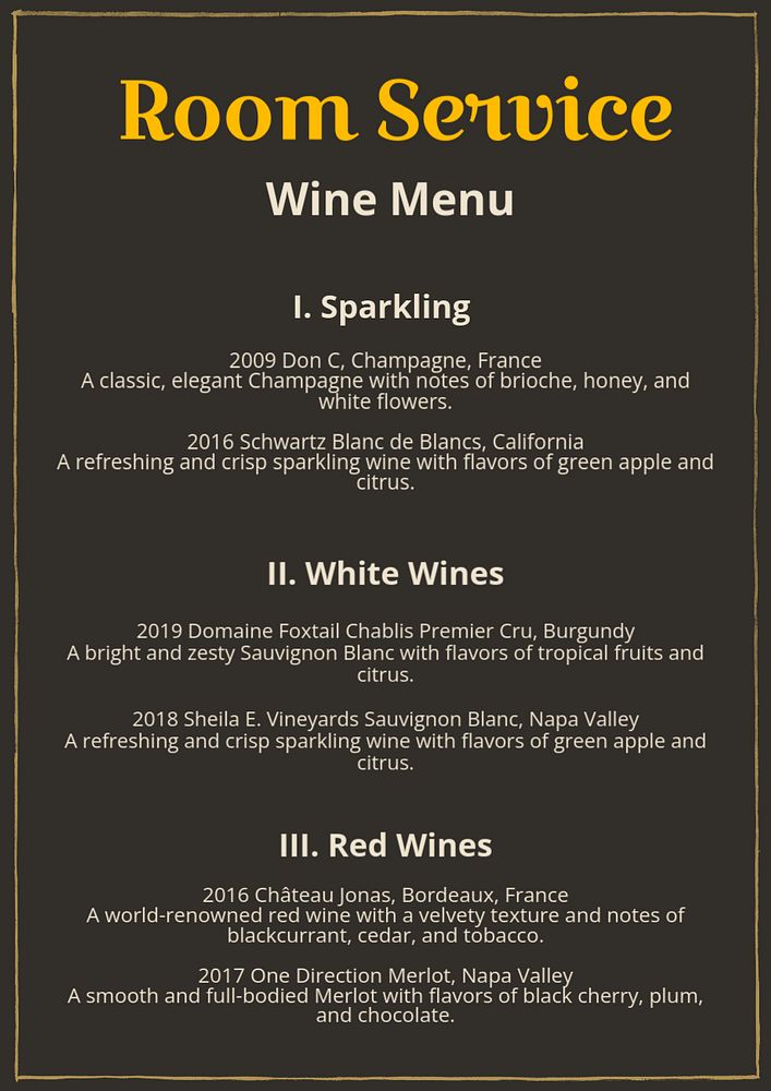 Wine menu poster template, editable text and design