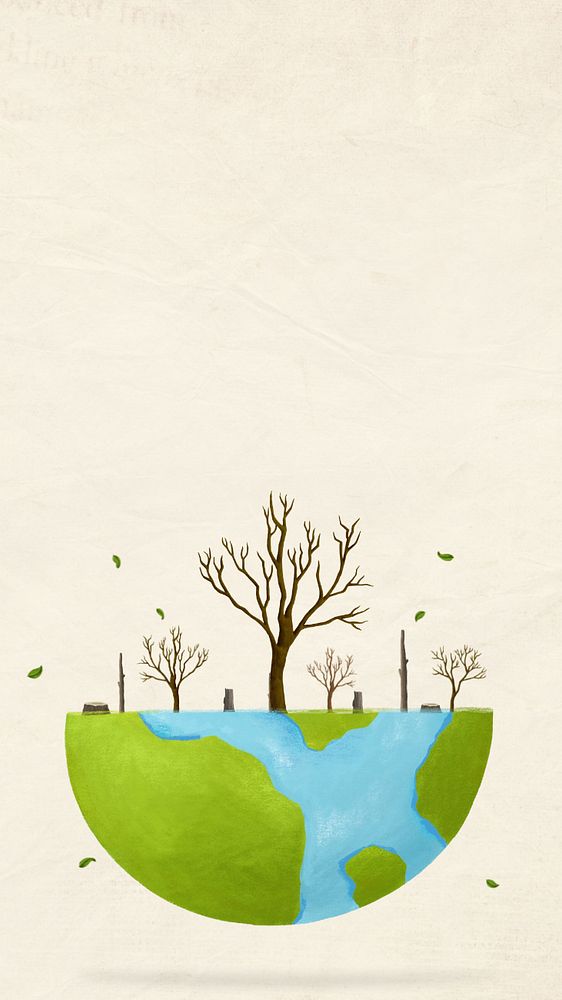 Leafless tree globe iPhone wallpaper, environment illustration, editable design