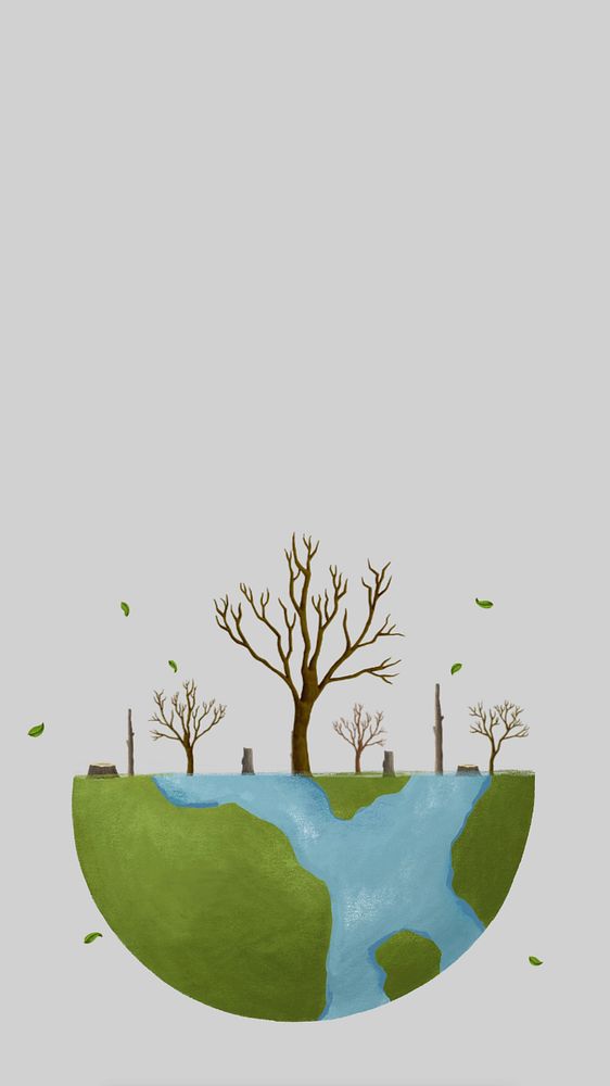 Leafless tree globe iPhone wallpaper, environment illustration, editable design