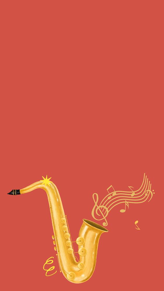 Saxophone musical instrument phone wallpaper, hobby illustration, editable design