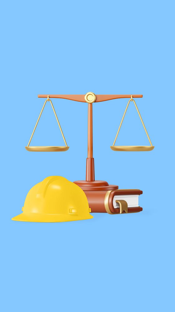 Employment lawyer remix mobile wallpaper, 3D gavel and helmet illustration, editable design