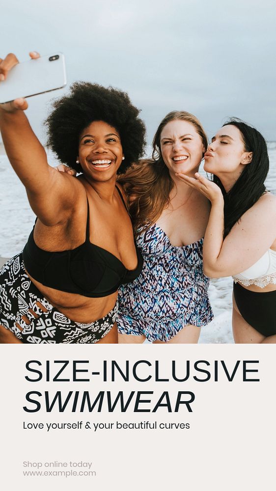 Size-inclusive swimwear social story template, editable Instagram design