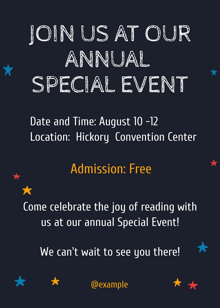 Special event template, editable text