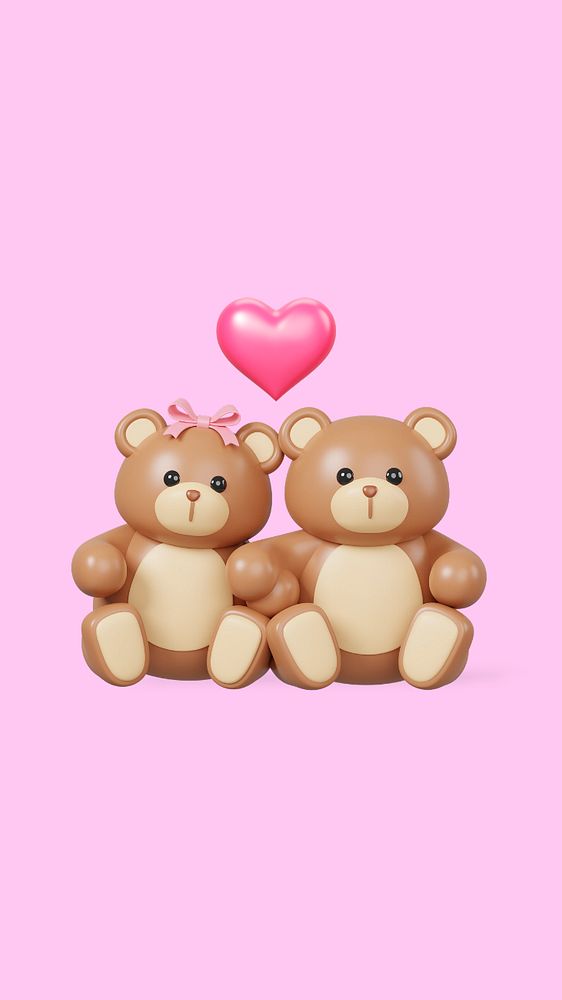 Teddy bears love iPhone wallpaper, 3D Valentine's celebration remix, editable design