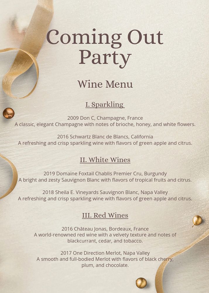 Wine menu template, editable text