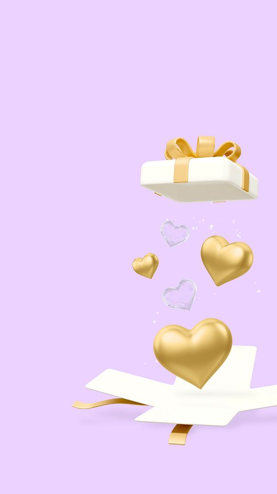 Gold Valentine's gift phone wallpaper, love 3D remix, editable design