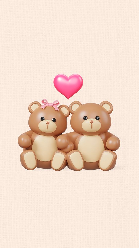 Teddy bears love iPhone wallpaper, 3D Valentine's celebration remix, editable design